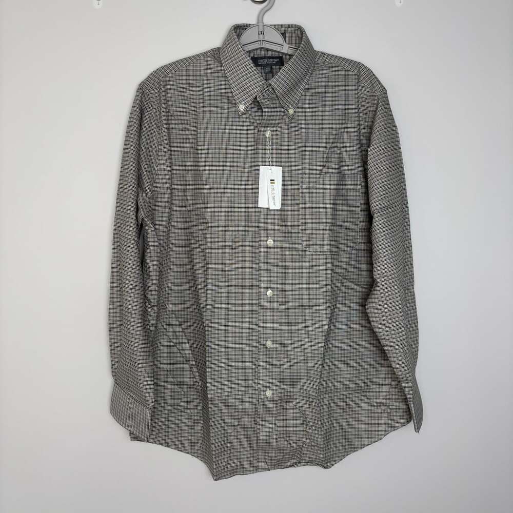 Croft & Barrow NEW oxford Mens 16.5 32/33 wrinkle resistant tan blue plaid